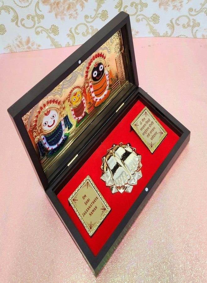 ARNAVIRA Gold Plated Jai Jagannath Photo Frame with Charan Paduka Pocket Temple for Diwali Gift, House Warming Gifts, Return Gift Puja Box (Jai Jagannath, 21 x 12) - Image 3